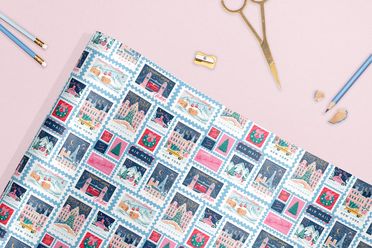 Travel Stamp Christmas Gift Wrap