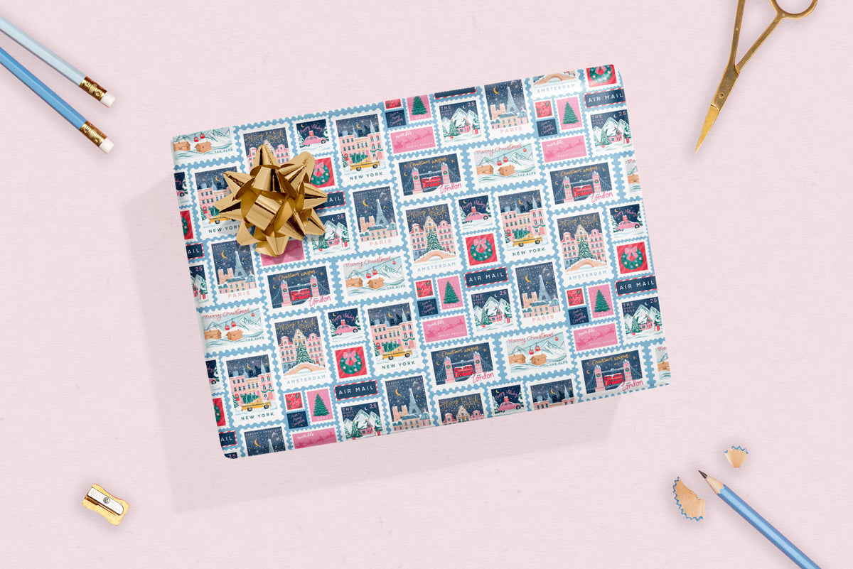 Travel Stamp Christmas Gift Wrap